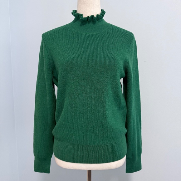 J. Crew Sweaters - J Crew Women’s Merino Wool Ruffle Neck Green Sweater Size M